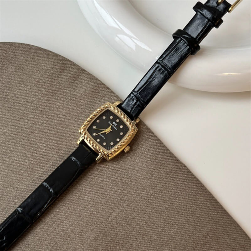 Classic Black Dress Fit Square Leather Women’s Watch