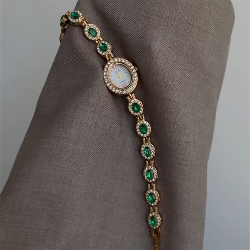 Vintage Style Green Zircon Bracelet Watch