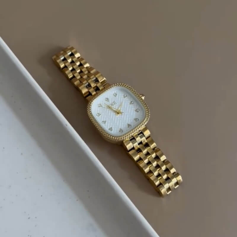 Dainty Gold/Silver Square Face Wheat Pattern Dial Watch