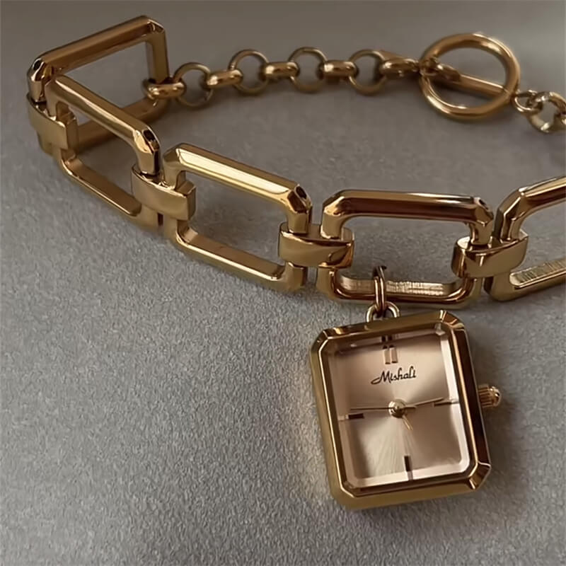 Women’s Dainty Gold Rectangle Stainless Steel Chain Watch
