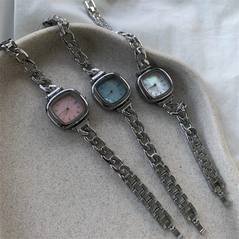 Chic Style Silver Square Mother of Pearl Bracelet Watch