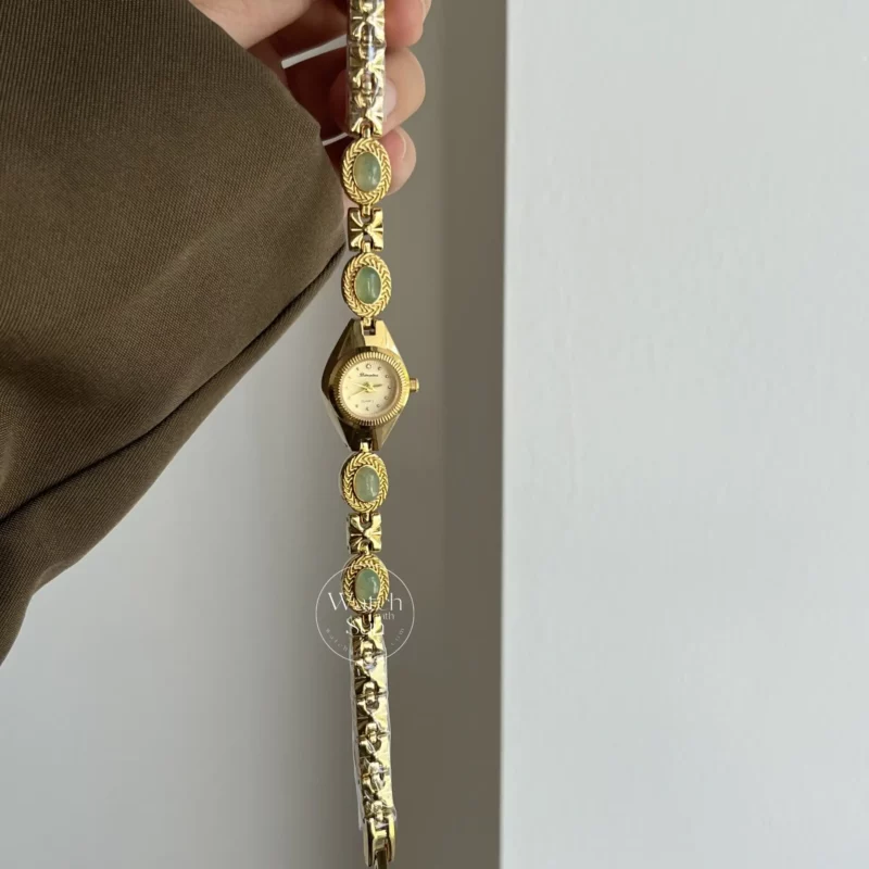Small Gold Watch Green Jade Bracelet Gemstone Ladies Watch