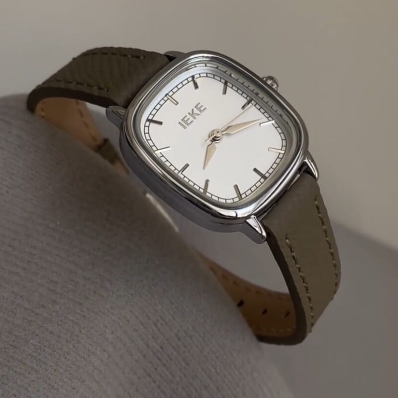 Classic Grey Square Genuine Leather Wristwatch