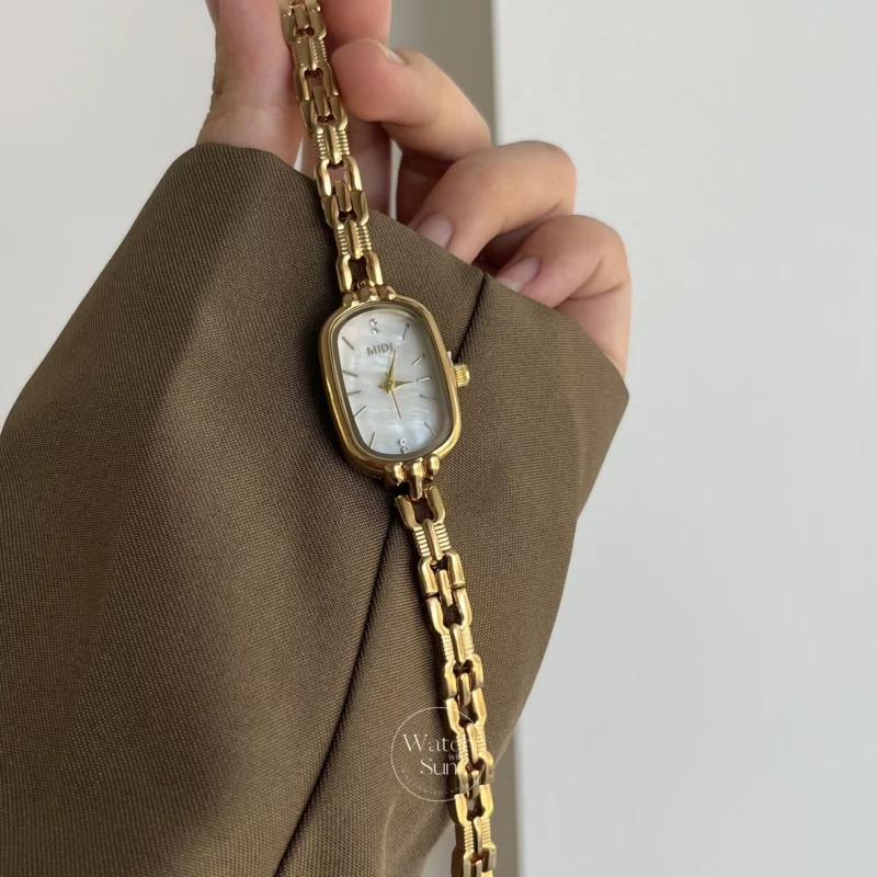 Dainty Gold Oval Mother of Pearl Bracelet Women’s Watch