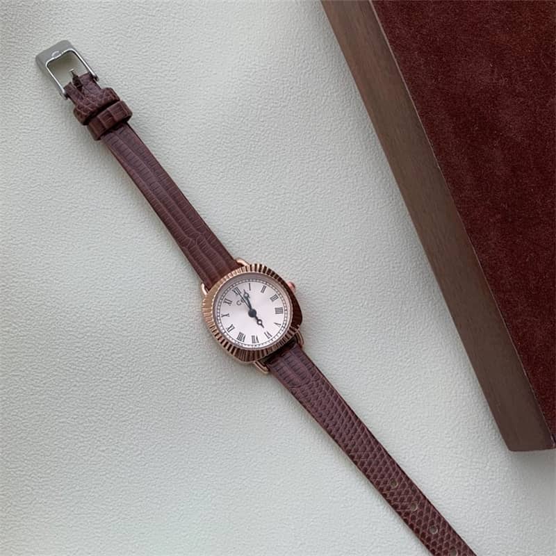 Vintage Style Brown/Black Leather Watch for Women
