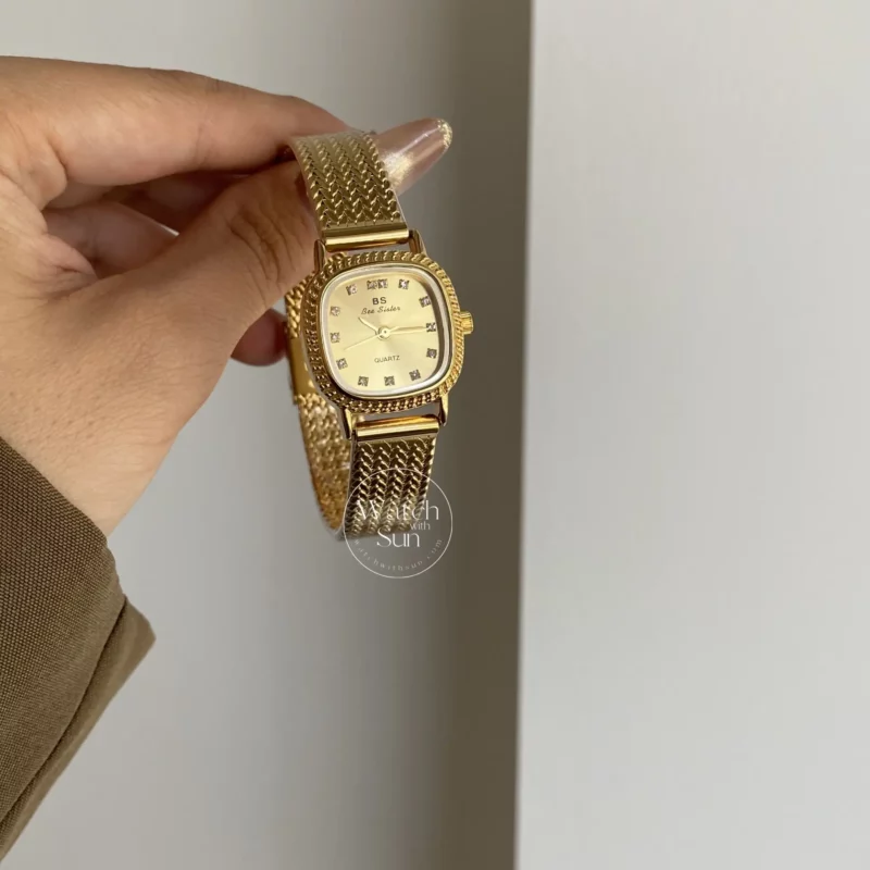 Classic Square Face Gold Band Stainless Steel Watch