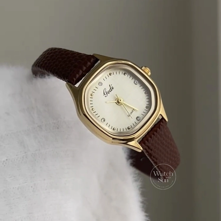 Women's Minimalist Black/Brown Square Leather Watch