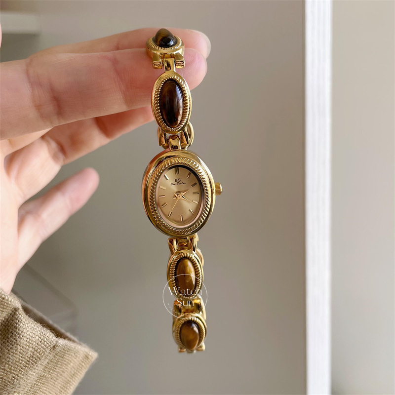 Vintage Natural Tiger's Eye Stone Bracelet Watch