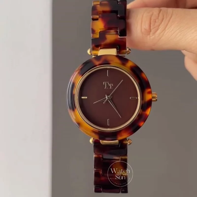 Vintage Amber Brown Round Acrylic Watch