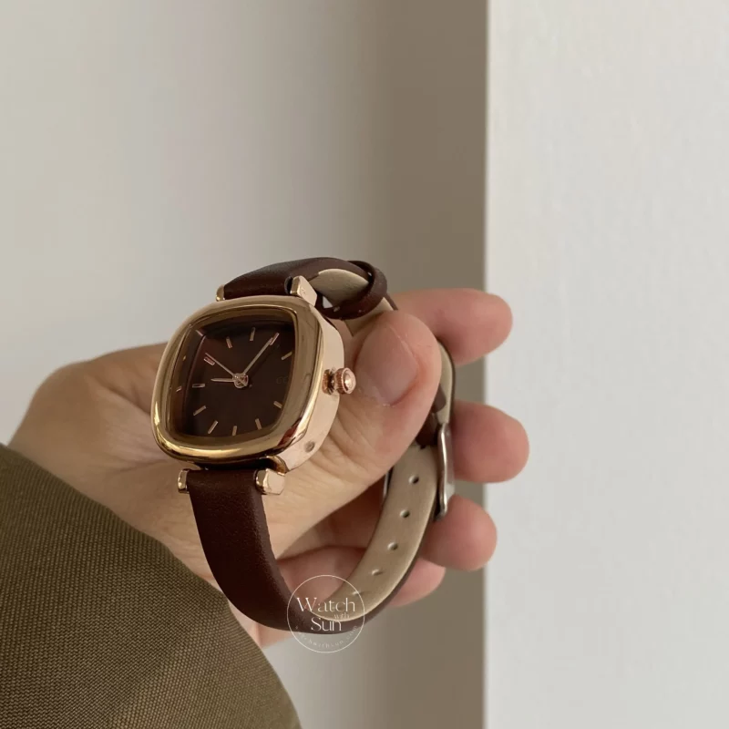 Dainty Black/Brown/Grey Square Women's Leather Watch