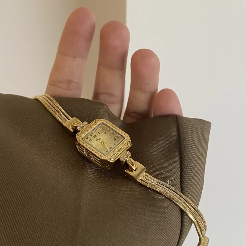 Vintage Gold Small Square Chain Watch