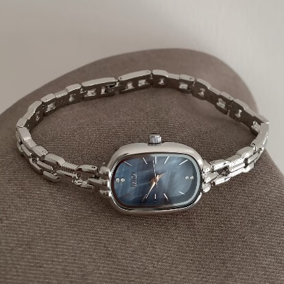 Dainty Silver-Blue Mother of Pearl Bracelet Ladies Watch