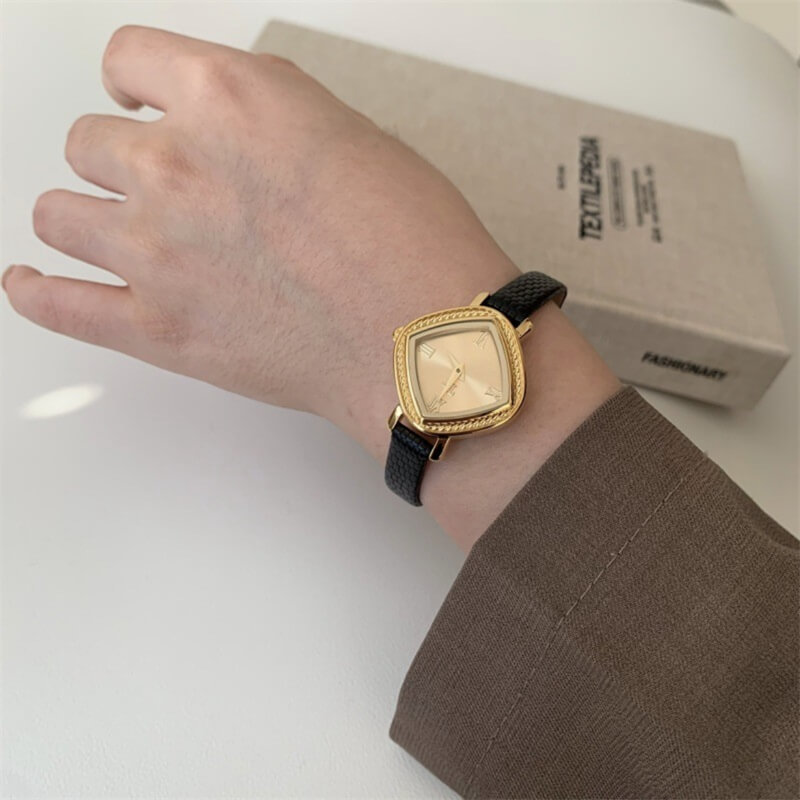 Vintage Style Brown/Black Embossed Leather Couture Watch