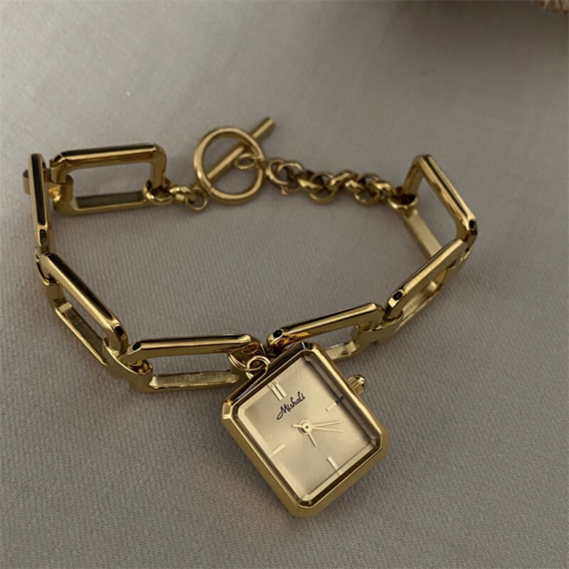 Women’s Dainty Gold Rectangle Stainless Steel Chain Watch