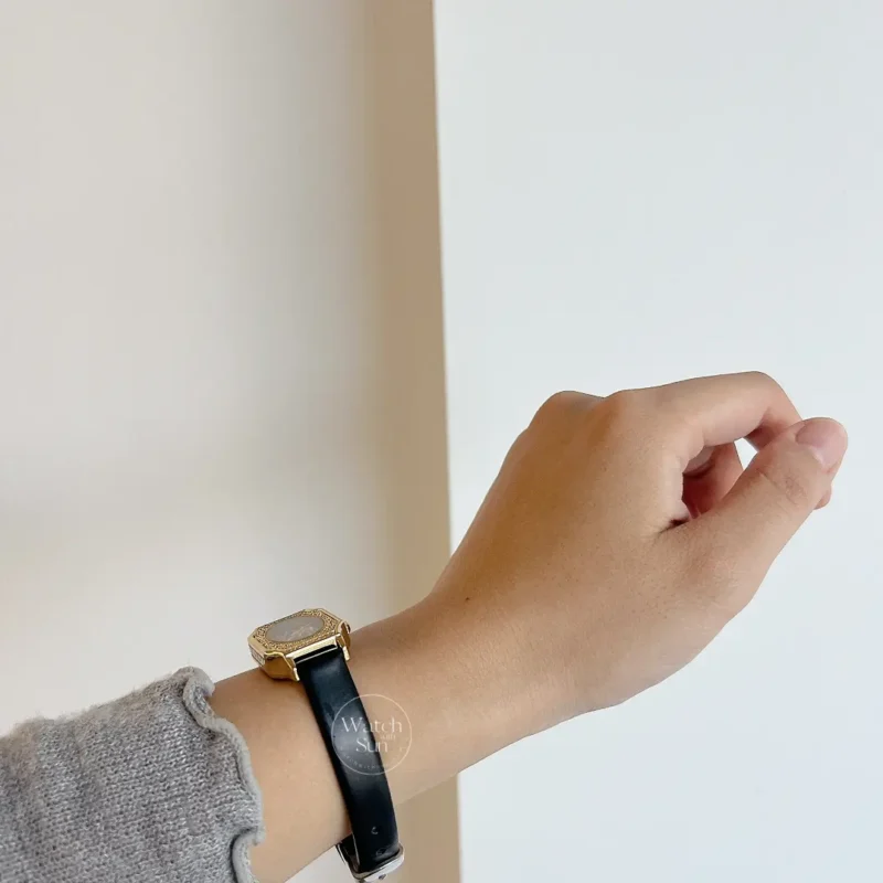 Dainty Oval Face Black Leather Watch