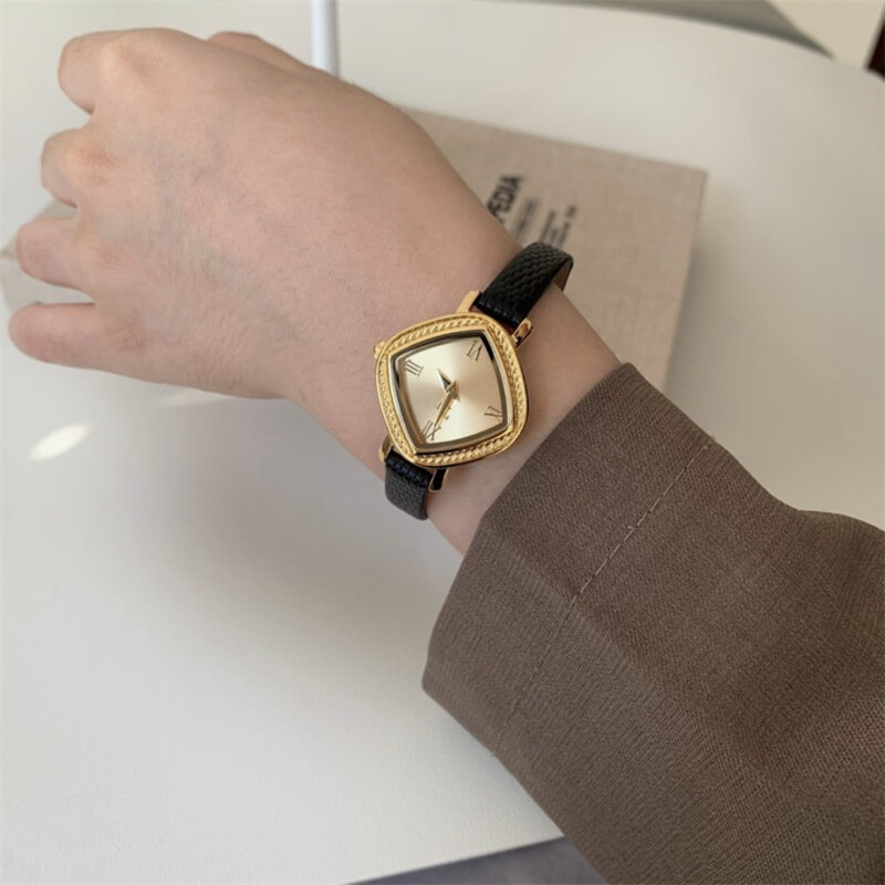 Vintage Style Brown/Black Embossed Leather Couture Watch