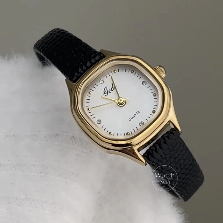 Women's Minimalist Black/Brown Square Leather Watch