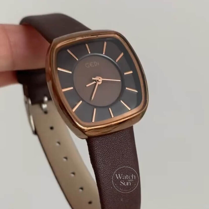 Minimalist Square Face Dark Brown/Black Leatehr Watch