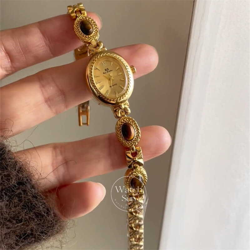 Vintage Natural Tiger's Eye Stone Bracelet Watch