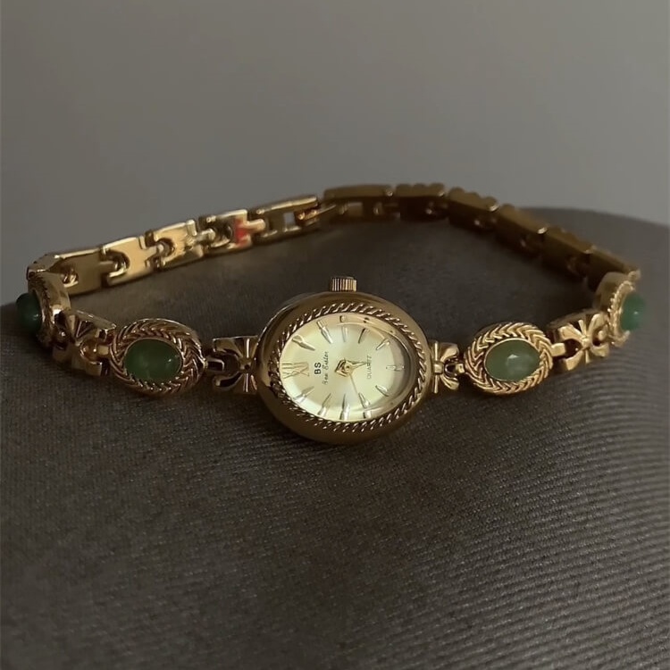 Vintage Style Green Jade Stone Bracelet Watch