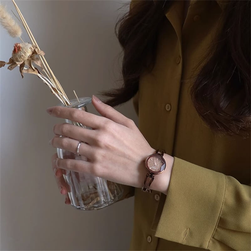 Dainty Brown Round Chain Watch for Women