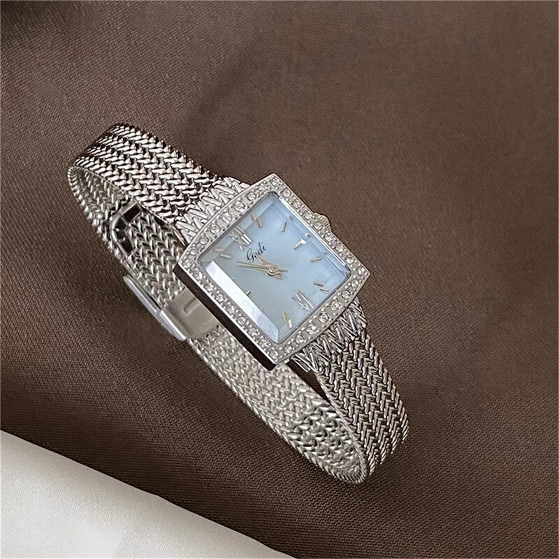 Square Blue Face Silver Watch
