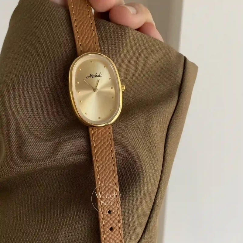 Minimalist Style Orange/Black Black Leather Watch