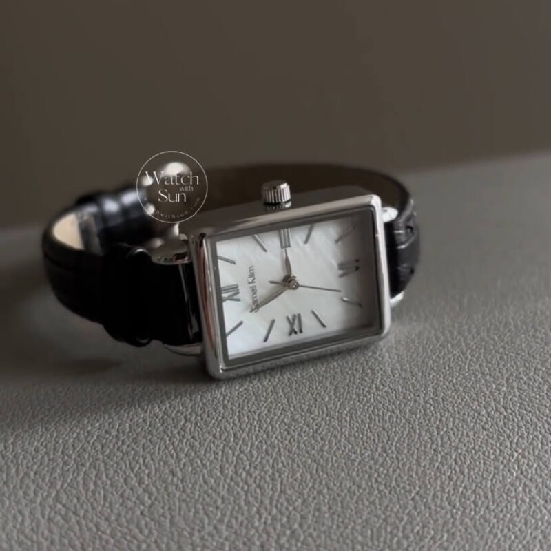 Vintage Mother of Pearl Face Brown/Black Leather Watch