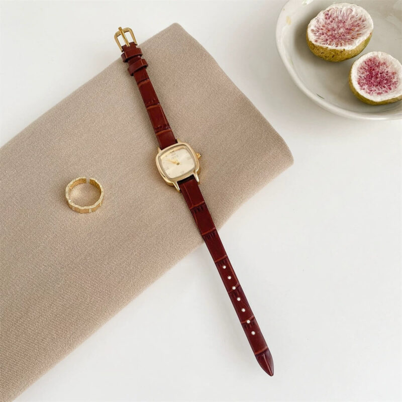 Square Face Brown/Black Leather Watch
