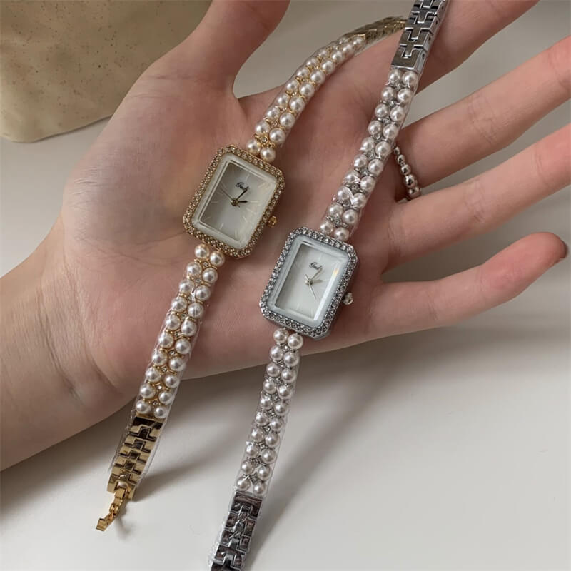 Chic Style Silver/Rose Gold Square Pearl Bracelet Watch