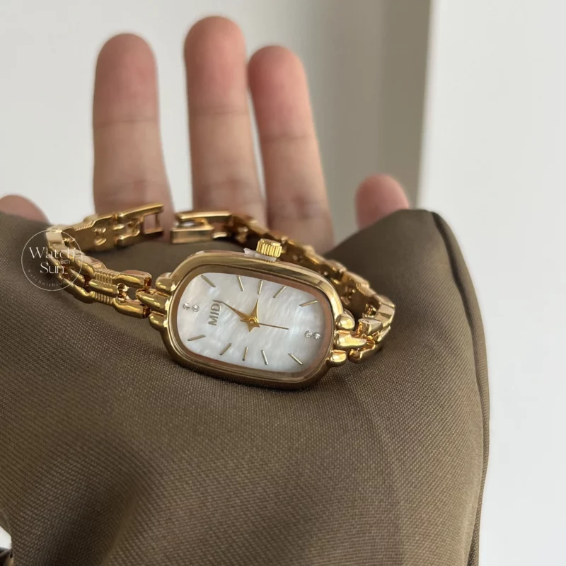 Dainty Gold Oval Mother of Pearl Bracelet Women’s Watch