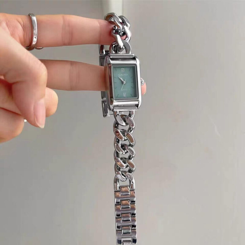Minimalist Silver-Blue/Pink/White/Black Square Wristwatch