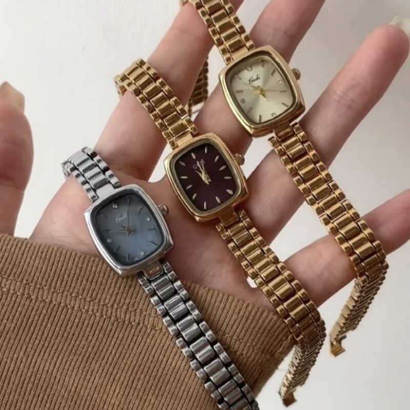 Classic Gold/Purple/Blue Small Rectangle Face Women's Bracelet Watch