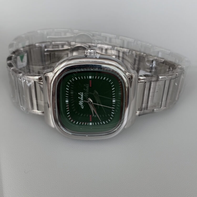 Dainty Silver-Green/Purple Square Stainless Steel Watch