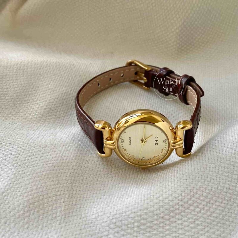 Vintage Style White Round Face Geniune Leather Ladies Watch