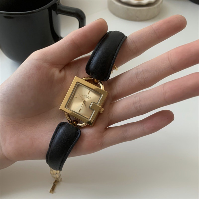 Classic Brown/Black Square Bracelet & Leather Watch