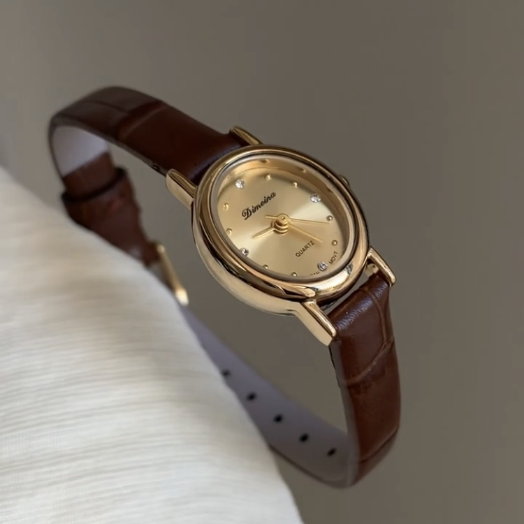 Minimalist Style Brown Small Face Leather Watch