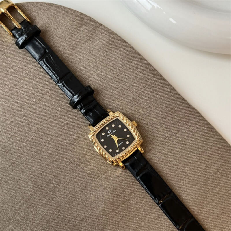 Classic Black Dress Fit Square Leather Women’s Watch