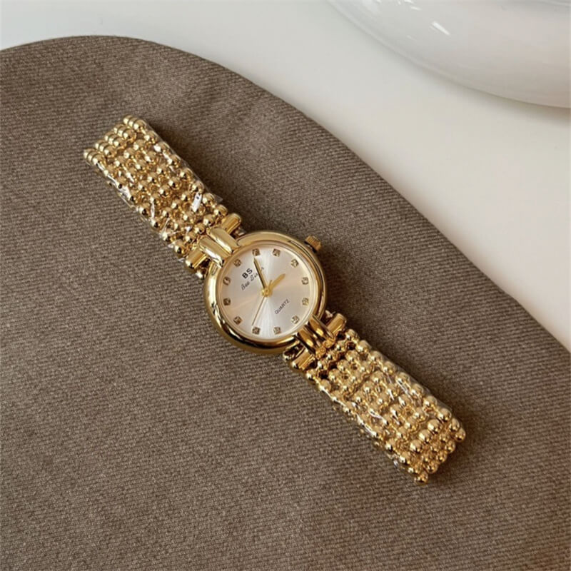 Minimalist Style Gold Round Stainless Steel Bracelet Watch