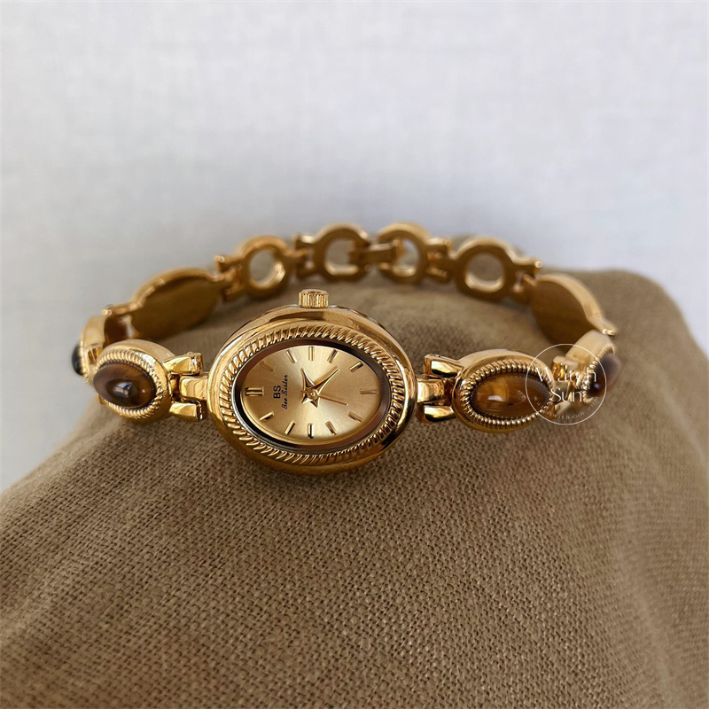 Vintage Natural Tiger's Eye Stone Bracelet Watch