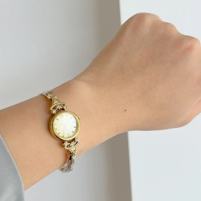 Chic Style Gold Round Stainless Steel Chain Watch for Women