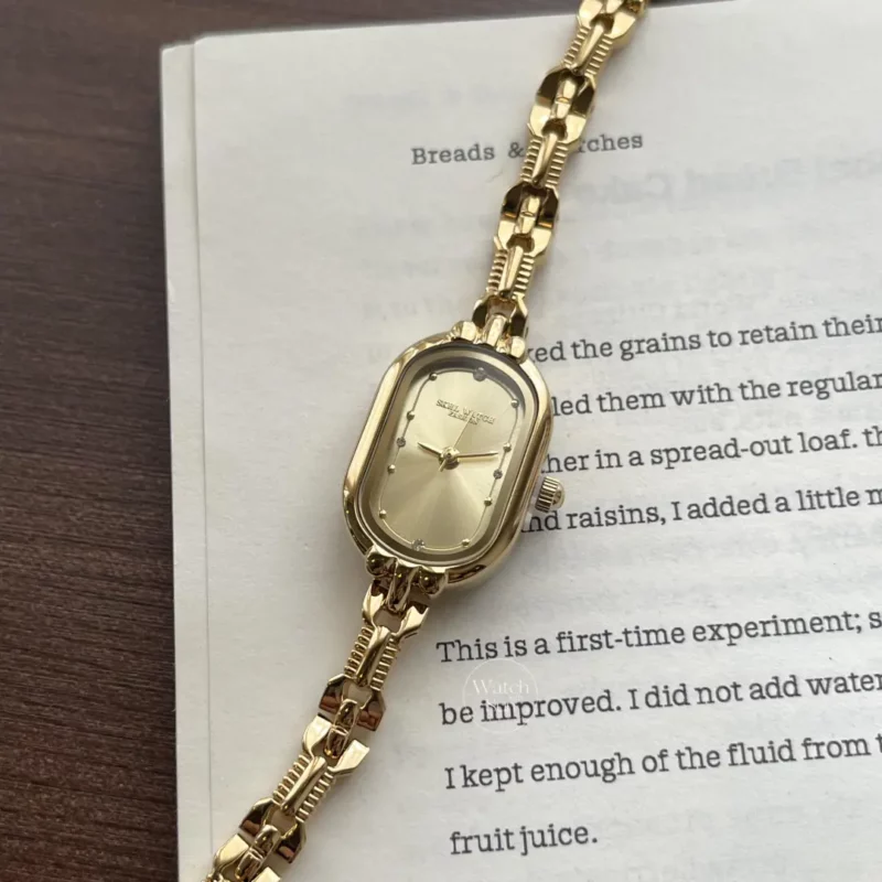 Minimal Gold Dial Oval Bracelet Watch Dainty Gold Watch for Women