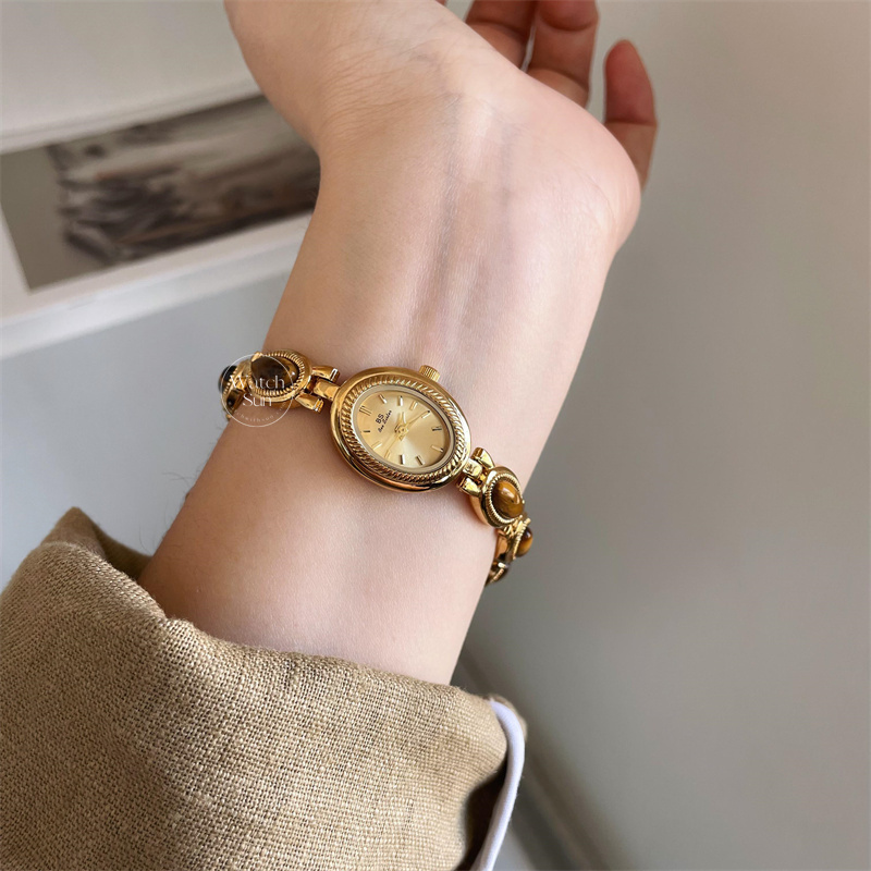 Vintage Natural Tiger's Eye Stone Bracelet Watch