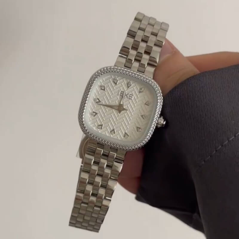 Dainty Gold/Silver Square Face Wheat Pattern Dial Watch