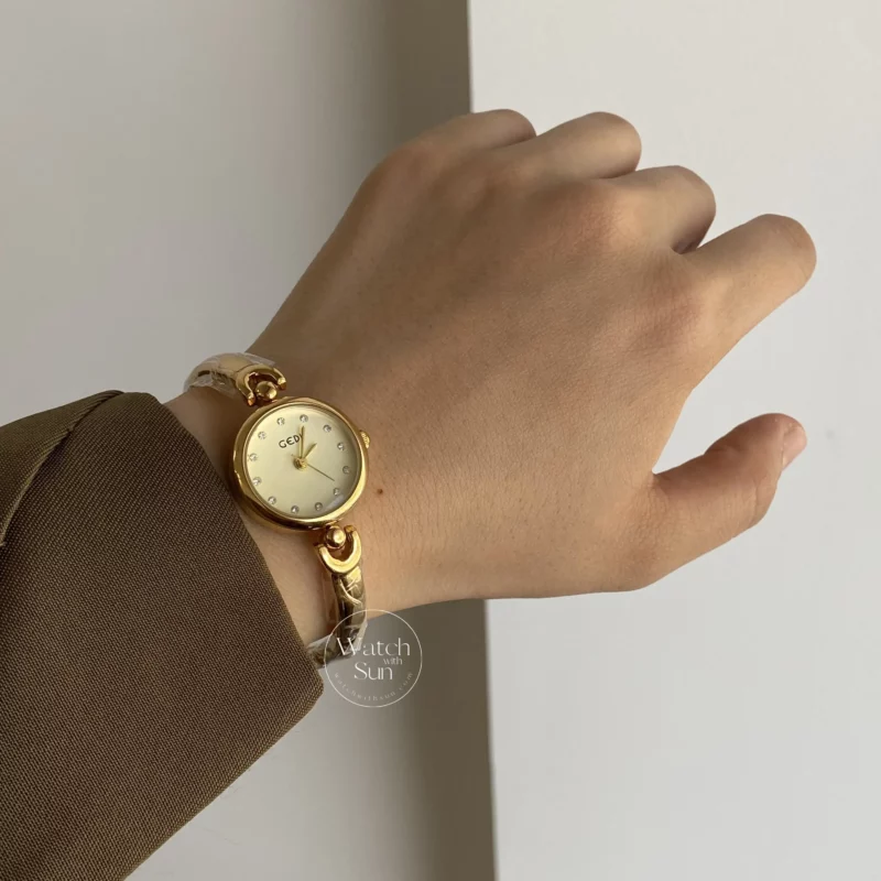 Women's Gold Wrist Watch Beige Small Dainty Watches