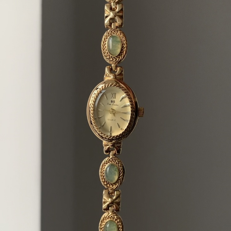 Vintage Style Green Jade Stone Bracelet Watch