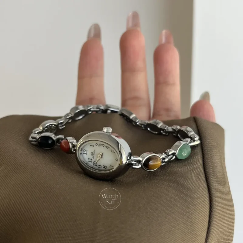 Vintage Style Colorful Nature Stone Bracelet Watch for Women