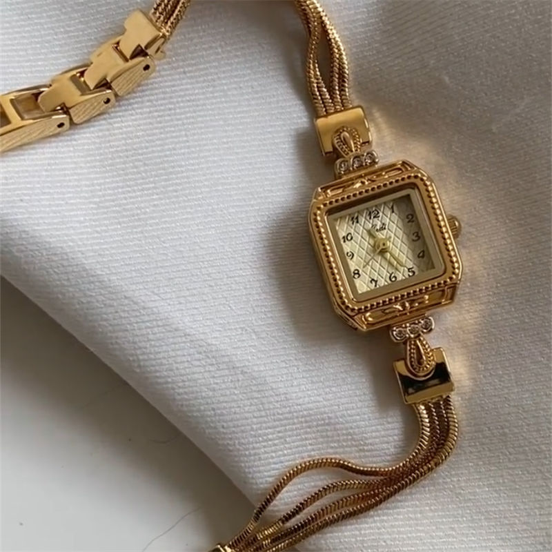 WatchwithSun Chic Champagne Square Chain Watch for Women
