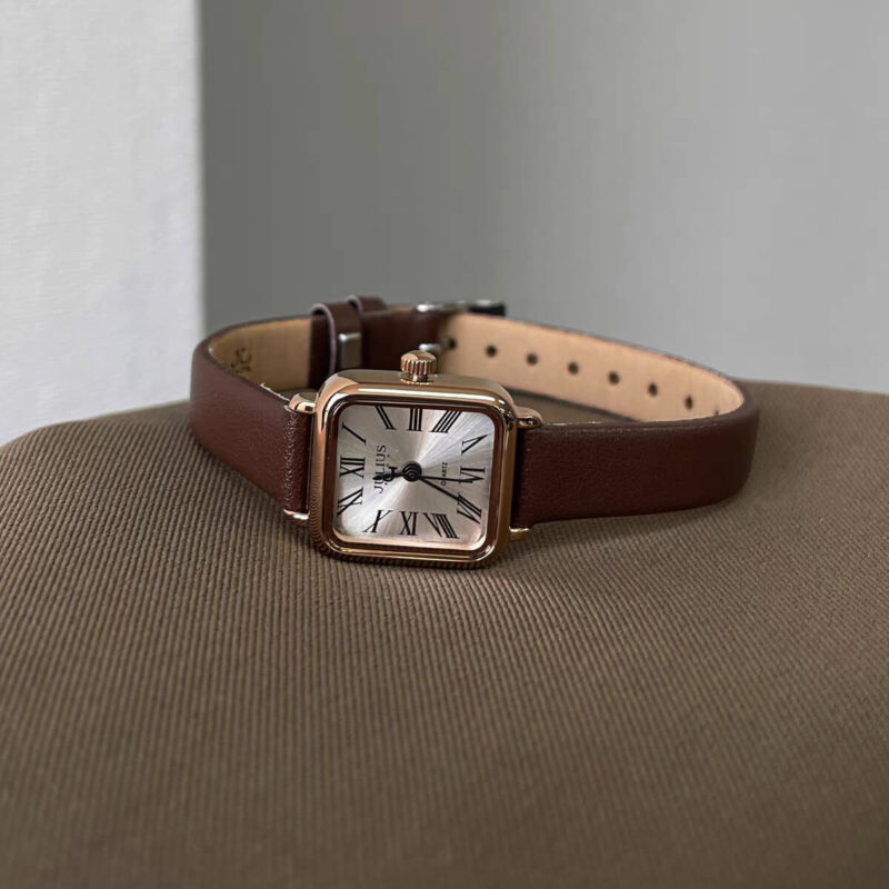 Dainty Brown Small Square Genuine Leather Watch
