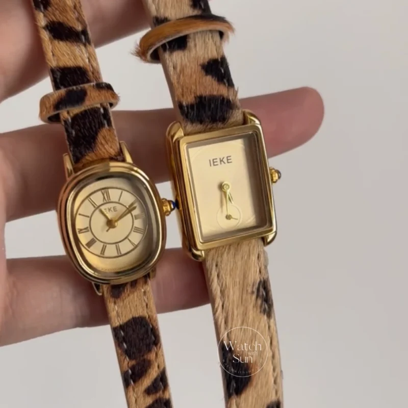 Chic Leopard Pattern Leather Strap Watch for Women
